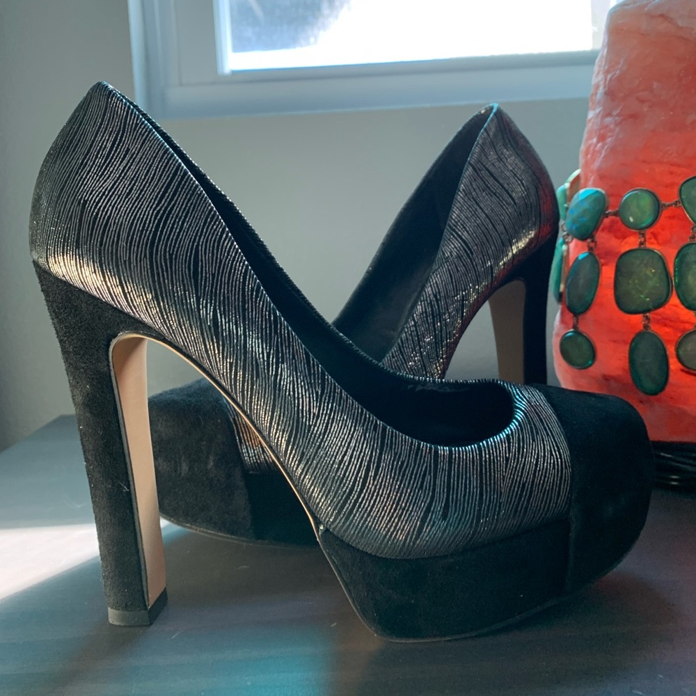 Vince Camuto Suede/Metallic Platform Pumps
